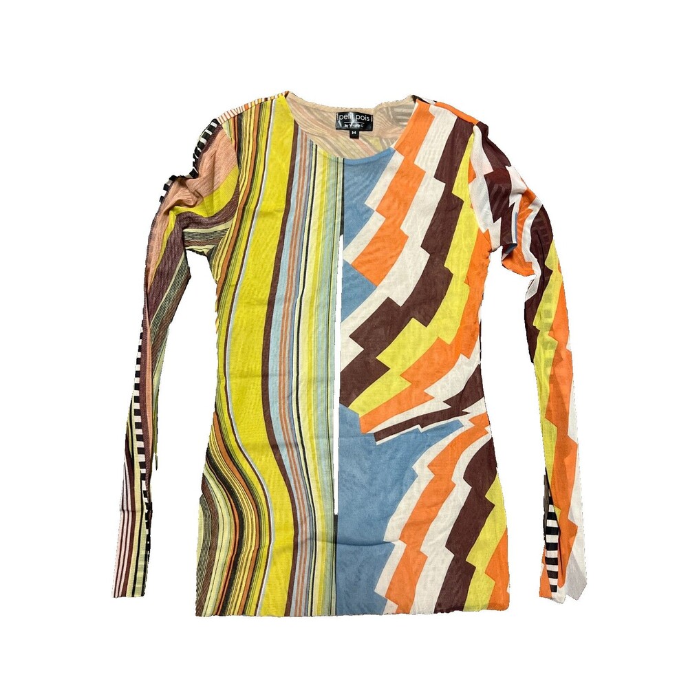 Vintage Petite Pois by Viviana G Womens Multicolor Long Sleeve Printed Top Sz M